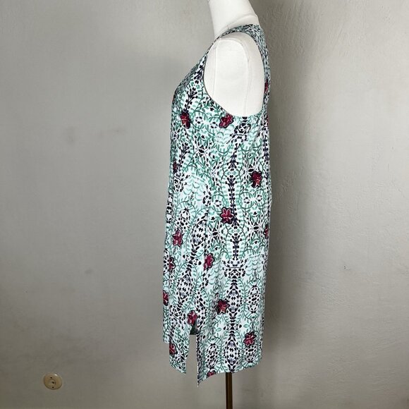 Modaposa Pintuck Sleeveless Cotton Dress Lined Green Floral Resort Size Small - Picture 4 of 11